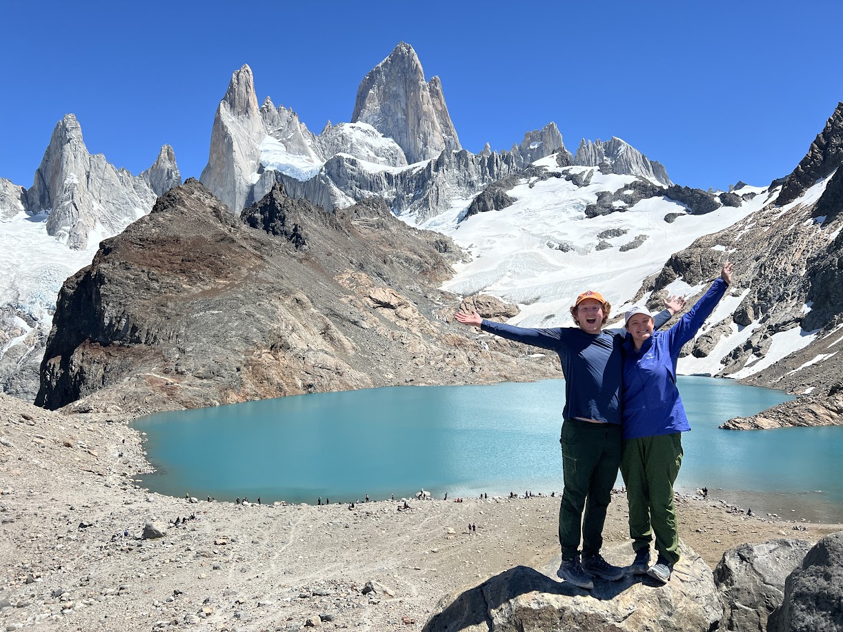Anna and Alex hiking in Patagonia, 2025