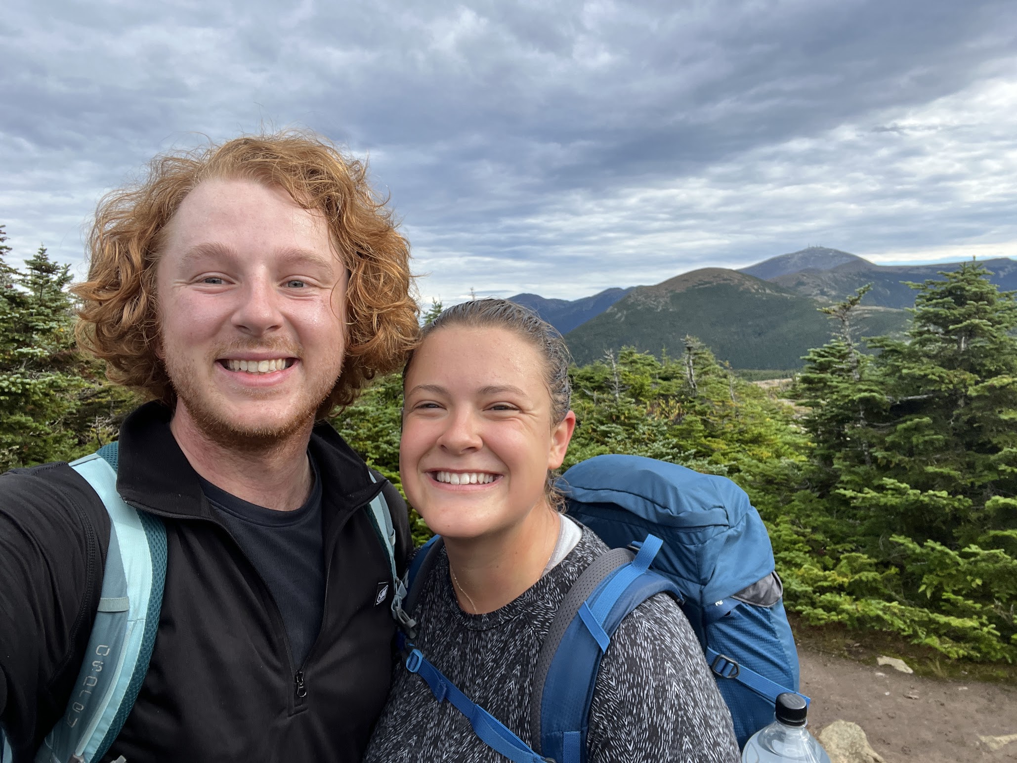 Anna and Alex hiking in the White Mountains