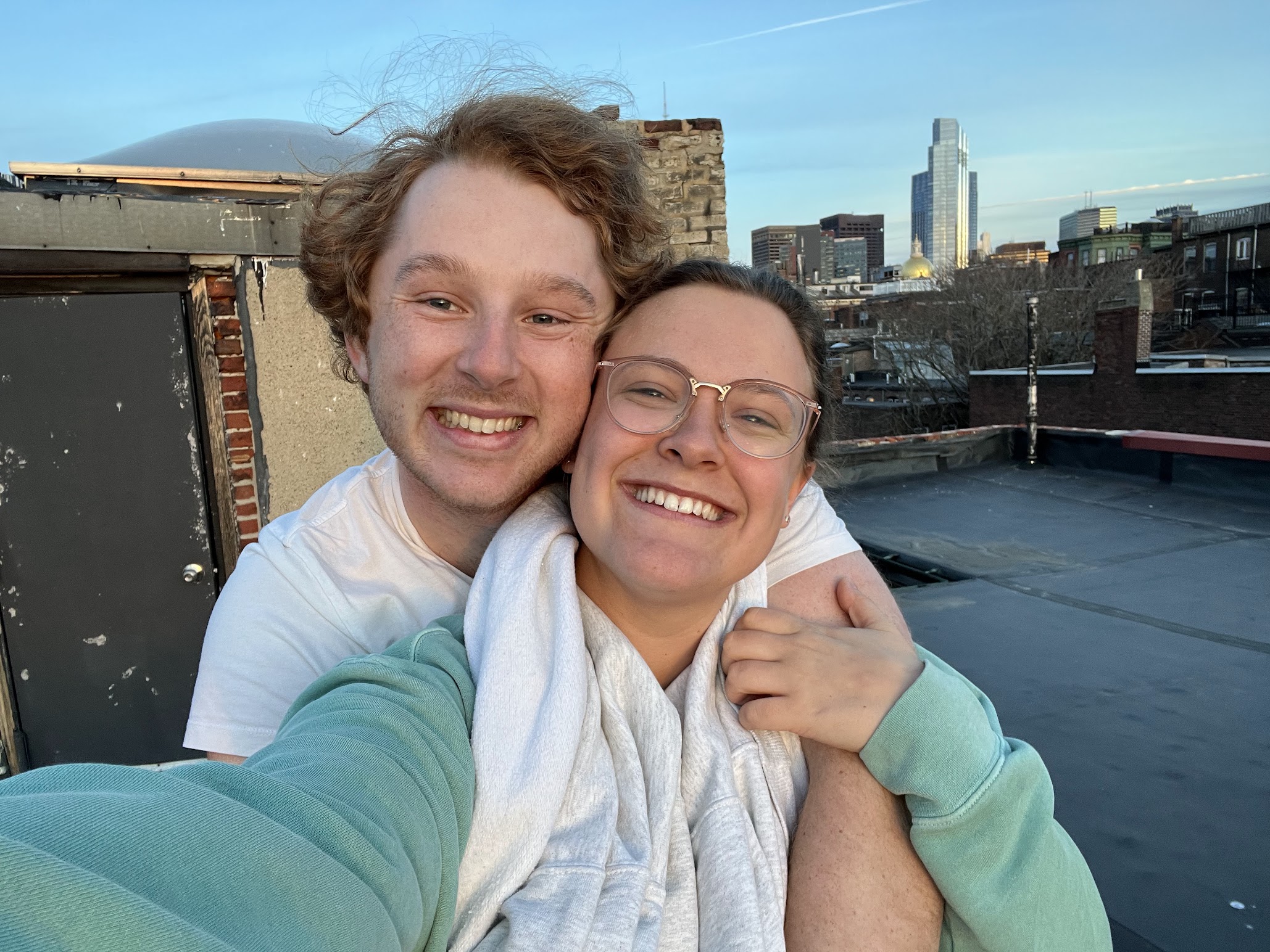Anna and Alex on the rooftop in Boston