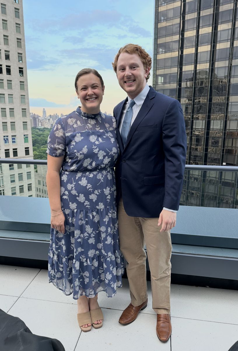Anna and Alex in semi-formal outfits