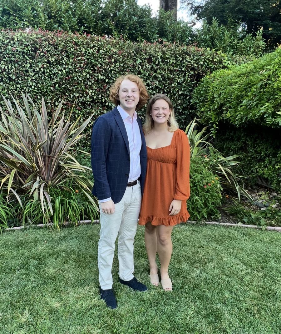 Anna and Alex in semi-formal outfits