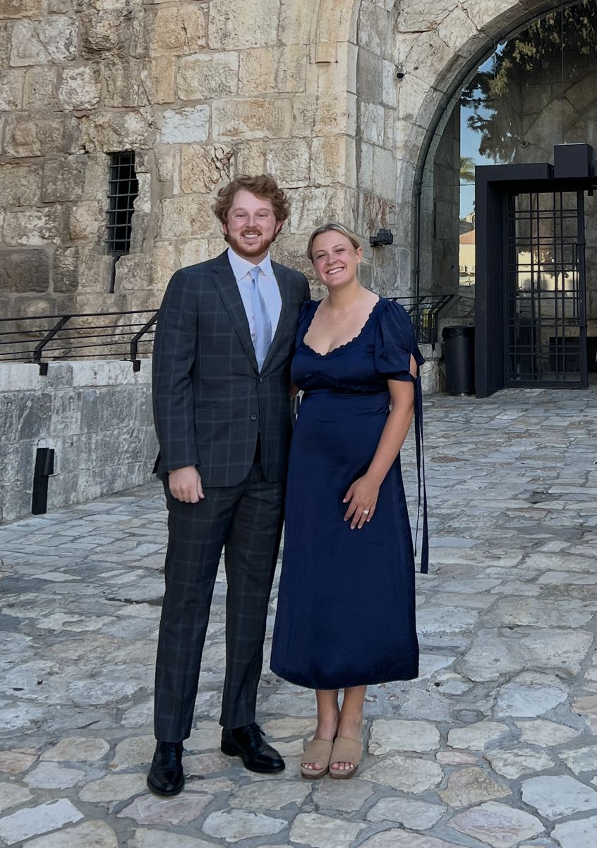 Anna and Alex in semi-formal outfits