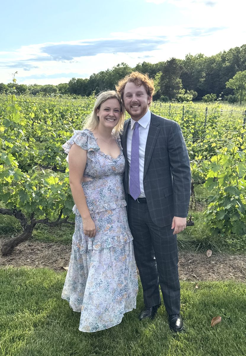 Anna and Alex in semi-formal outfits